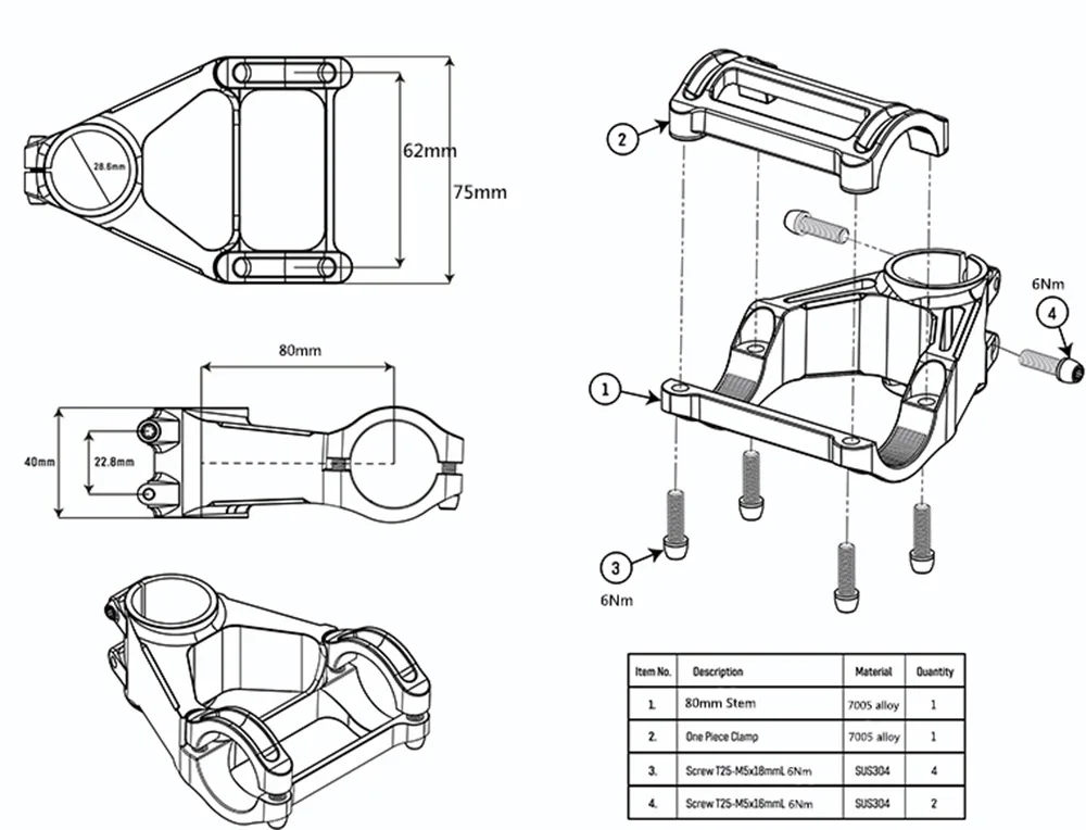 Description Picture 6 of itemRACEWORK Bike Stem 28.6-31.8mm High Strength Aluminum Alloy Degrees 80mm Length Mountain Cycling Stem
