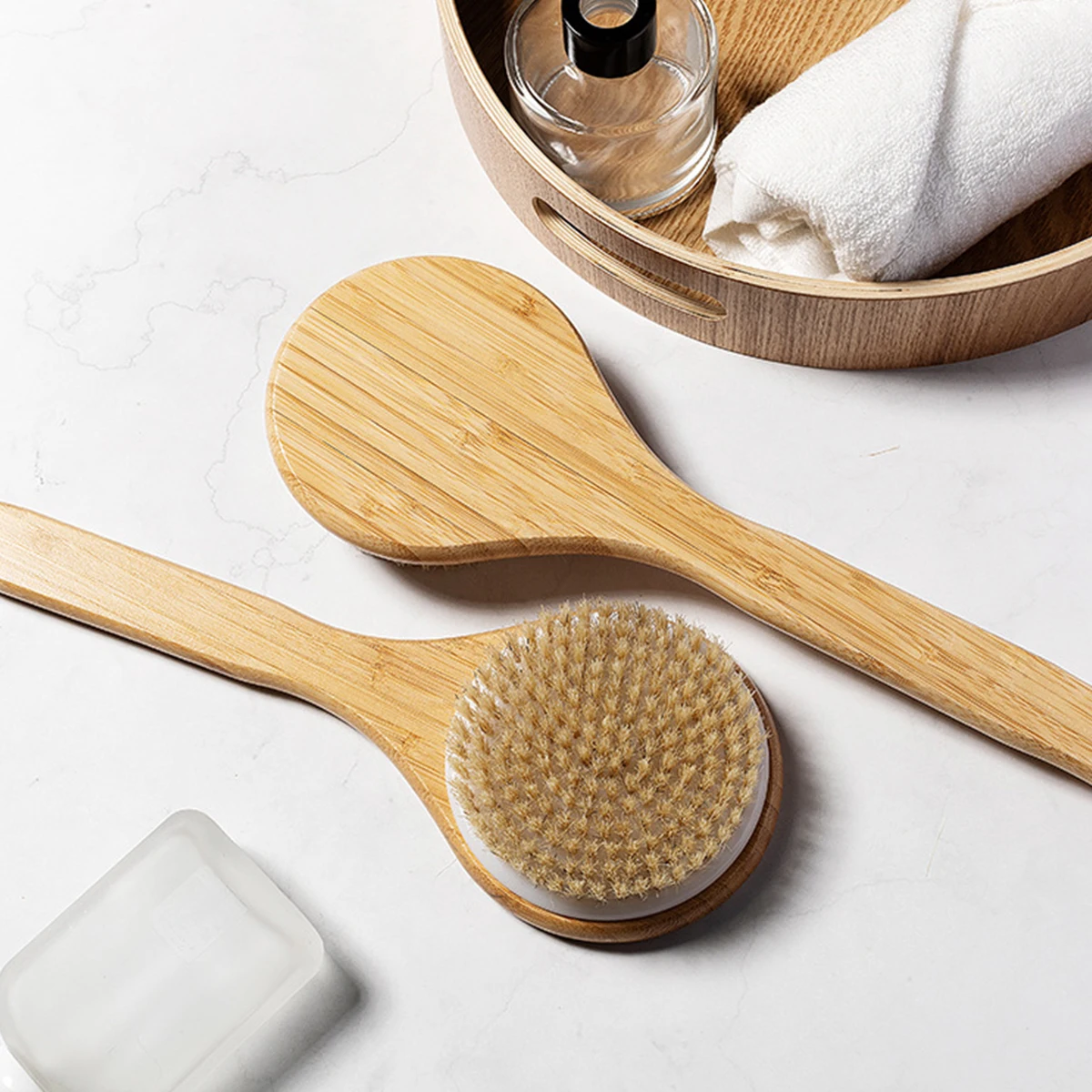 Natural Bristle Long Handle Bath Brush Soft Hair Bath Brush Bathroom Body Brushes Mud Back Scrubber Shower Massage Brush 2