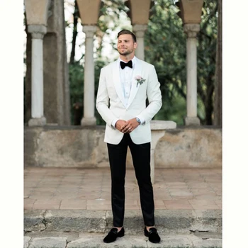 Abito da festa di nozze per uomo bianco 2 pezzi giacca pantaloni monopetto abbigliamento maschile Slim Fit Business Gentleman Groom Set