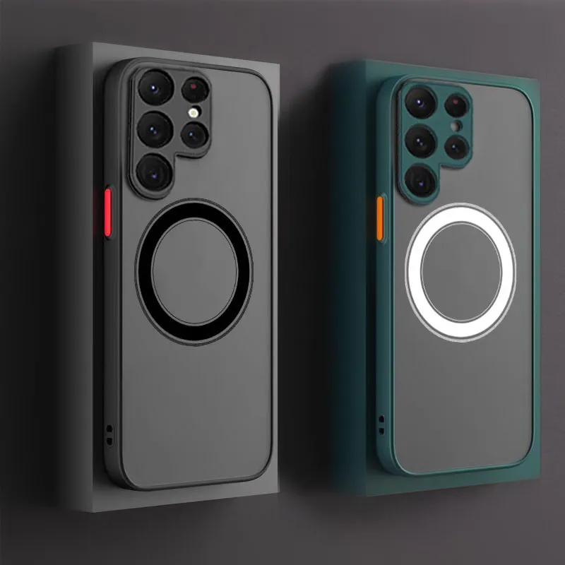 Custodia opaca di lusso Funda per Magsafe per Samsung Galaxy S23 S22 Ultra S21 Plus FE A54 A34 A14 5G Custodie magnetiche antiurto_voghion.com