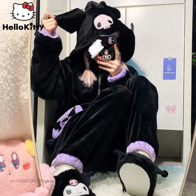 Sanrio Hello Kitty Winter Plush Pajamas Sets Women Kuromi Melody