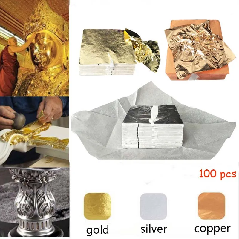 

100Pcs 14cm Individually Packaged Imitation Gold Silver Foil Papers for DIY Craft Nail Art Jewelry Making Birthday Party Wedding