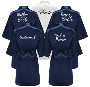 Vestaglie in raso di seta Taglie forti Accappatoio da sposa Sposa Damigella d'onore Madre Damigella d'onore Abito Abbigliamento donna Indumenti da notte Blu navy 1