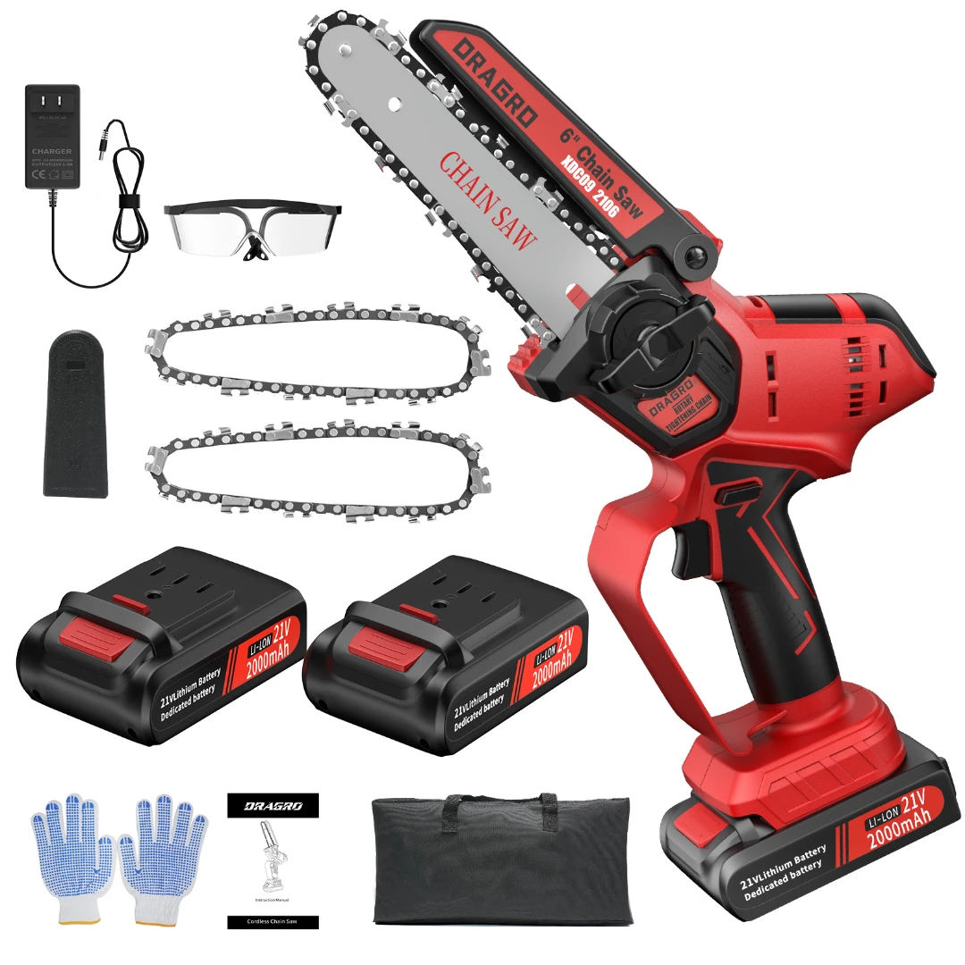 Dragro 6inch Electric Chainsaw Portable Handheld Cordless Rechargeable
