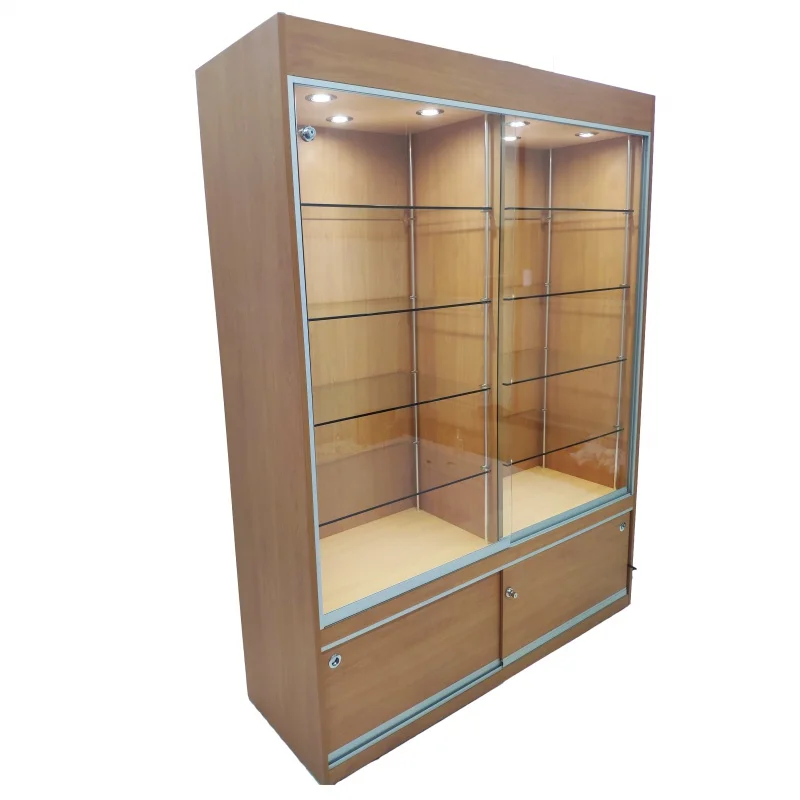 

Customized product、Wild cherry glass display with lockable sliding doors