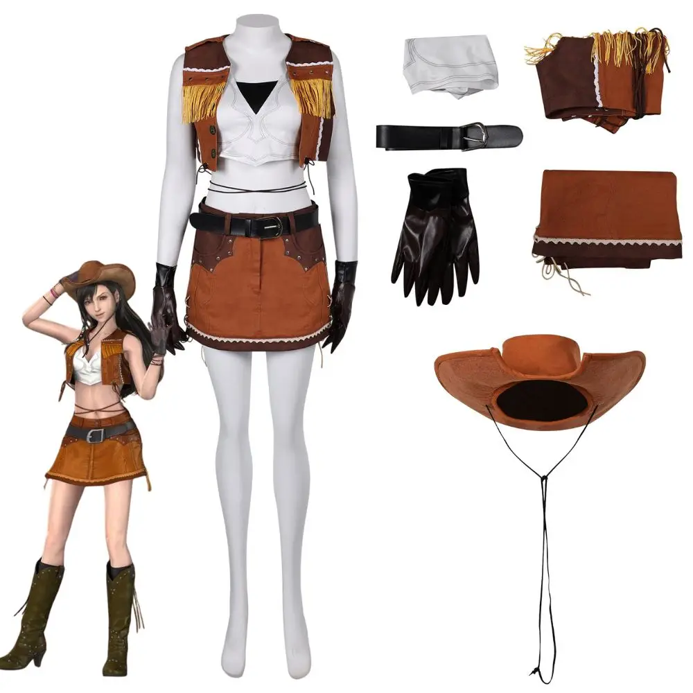 thumbnail image 1 of Disfraz de Tifa Lockhart de Final Fantasy 7 Remake, disfraz de fantasía para mujeres adultas, niñas, blusas, faldas, pelucas, traje de Halloween FF7, 1 of 5