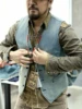 Men's Washed Blue Sashiko Vest V-neck 4-Pockets Elegant Style Vintage Waistcoat 3