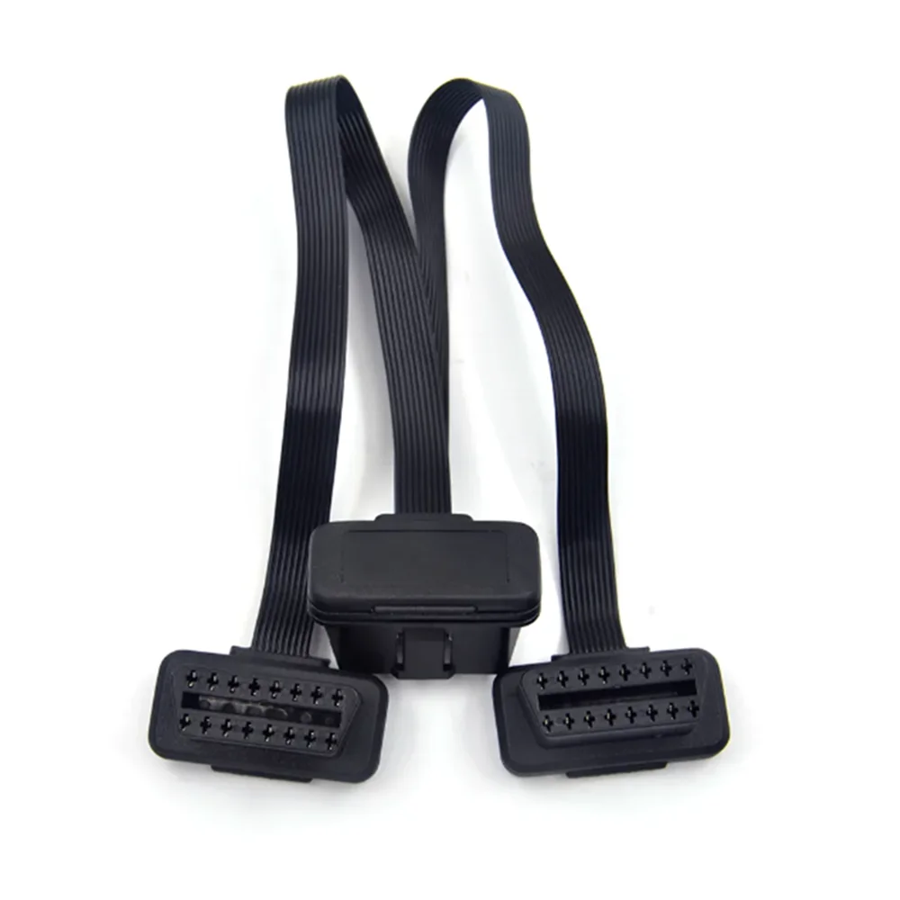 Obd2 Extension Cable Flat+Thin 16Pin OBD 2 Extender OBD2 16 Pin ELM327 Male To Dual Female Y Splitter Elbow OBDII Extension Connector Cable