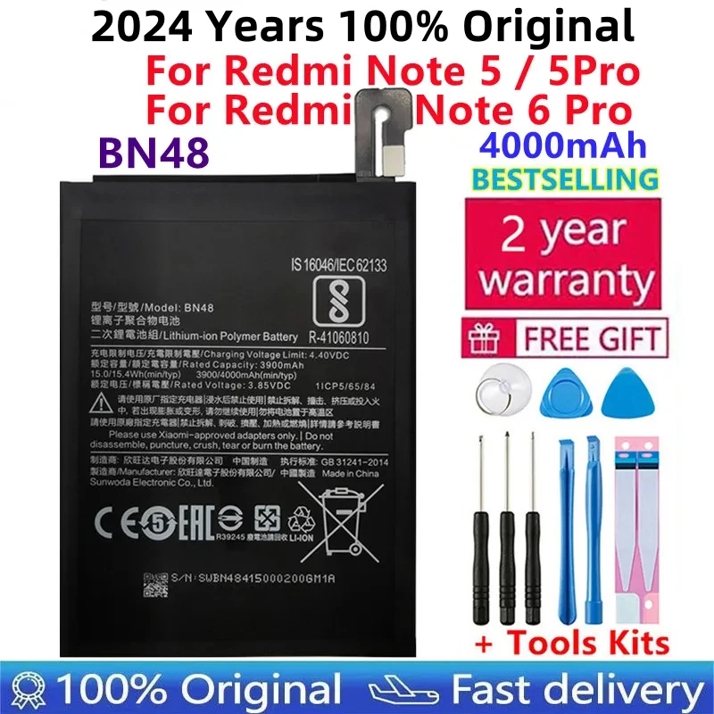 

100% оригинальный новый аккумулятор BN48 большой емкости 4000 мАч Сменный аккумулятор для Xiaomi Redmi Note 5 Note 6 Pro аккумуляторы + Инструменты