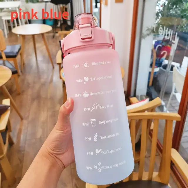 2L Water Bottle With Straw Time Marker Plastic Water Cup Large Capacity Frosted Outdoor Sports Bottles botella de agua 2 litros 4