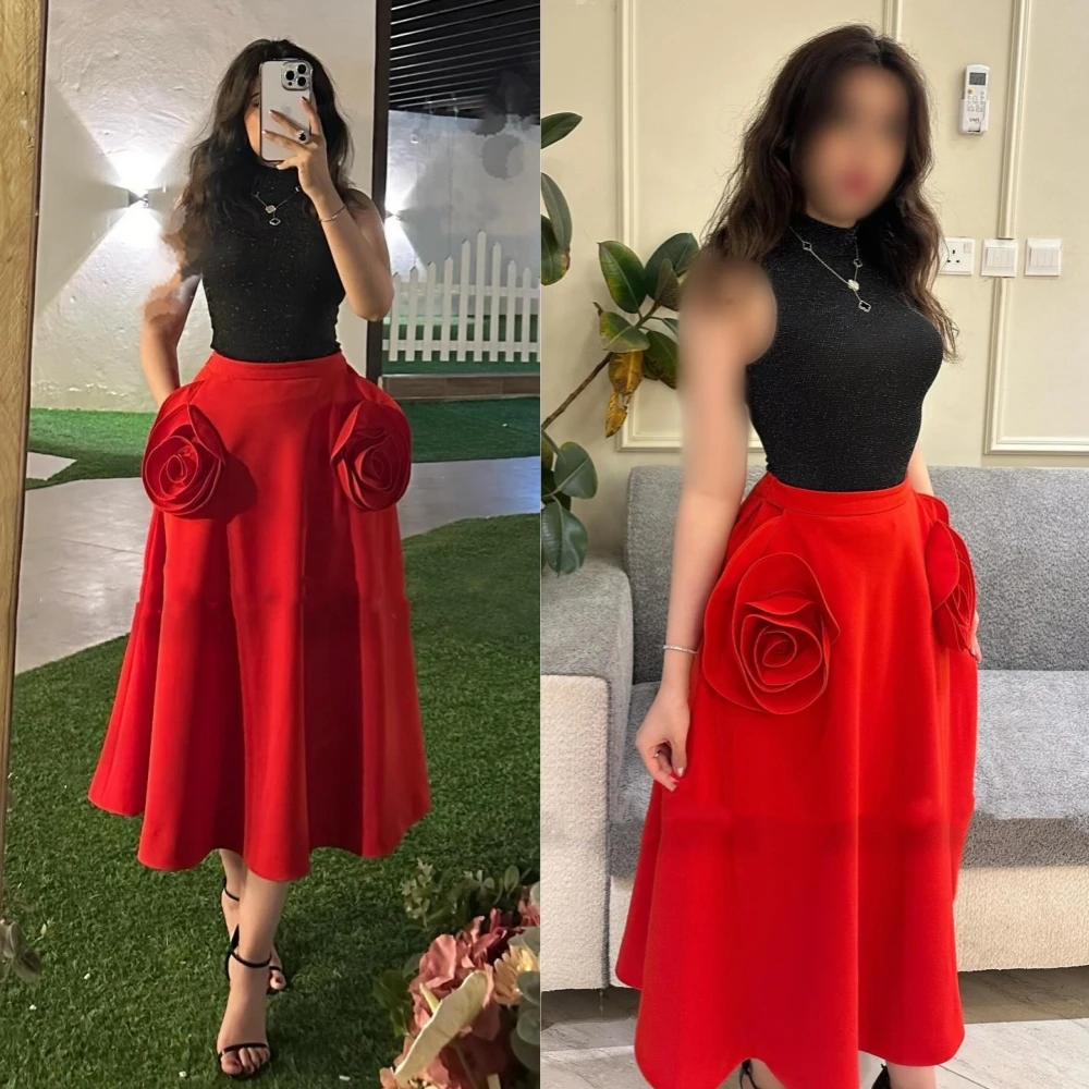 Jiayigong  Satin Flower Draped Clubbing A-line High Collar Bespoke Occasion Gown Midi Dresses