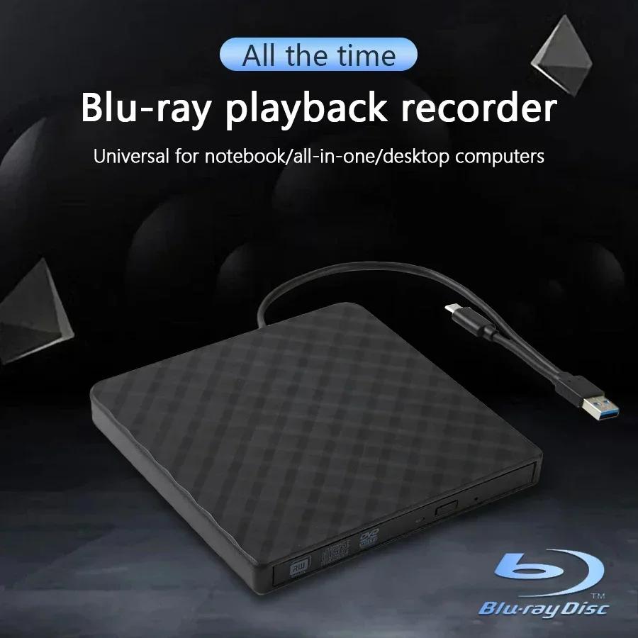 2 in 1 USB3.0 Type C Optical Drives Slim External DVD RW CD Writer Drive Burner Reader Player Portable DVD Burner for Laptop PC