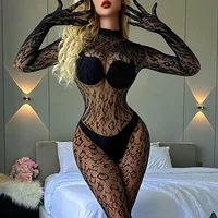 Ensemble de Lingerie Sexy sans entrejambe pour femmes, soutien-gorge découpé, dos nu, maille transparente, body, manches longues, imprimé léopard, ensemble de sous-vêtements, nouvelle collection 5