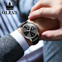 שעוני OLEVS יוקרתיים לעסקים עם רצועת עור מקורית, עמידים במים, איכות גבוהה, שעוני יד לגברים 2