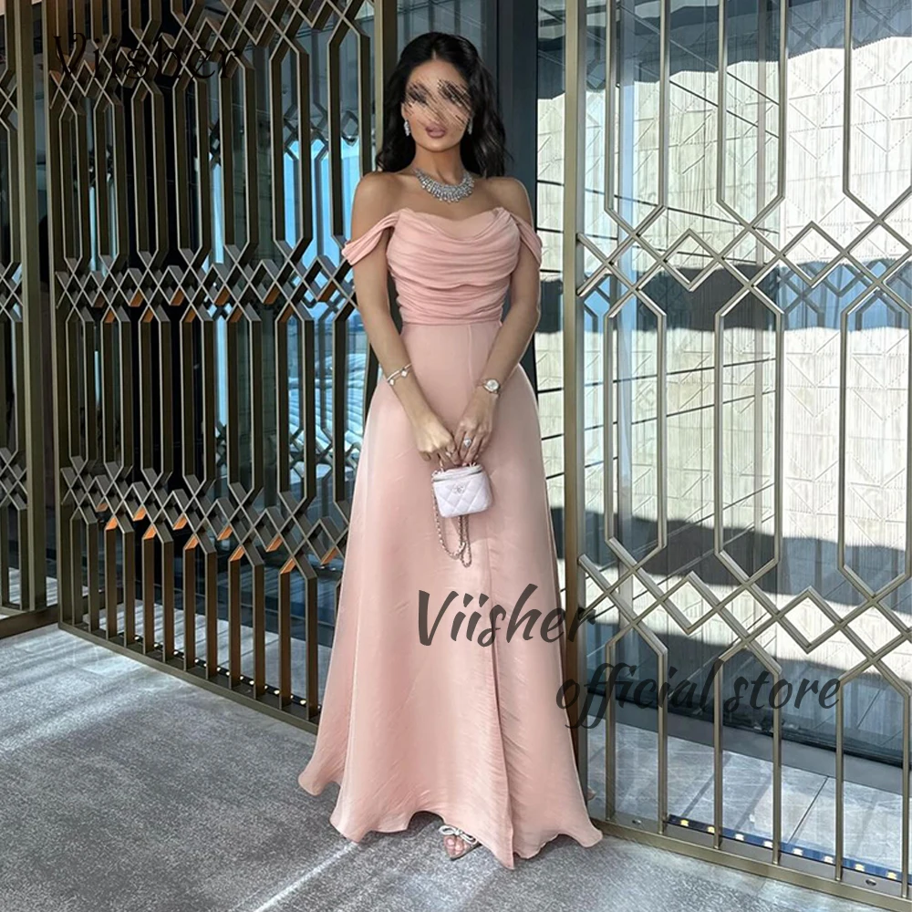 

Viisher Blush Pink Mermaid Evening Dresses Off Shoulder Arabian Dubai Formal Occasion Dress Floor Length Prom Party Gowns