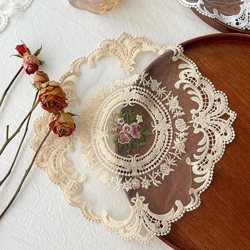 Lace Pastoral Coaster Mat Tablecloth Bedside Table Vintage Lace