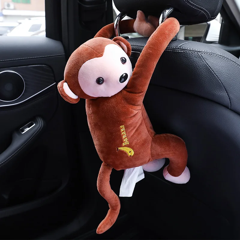 

Car Creative Cartoon Cute Monkey Paper Box Car Hanging Paper Napkin Tissue Box Cover Holder Portable for Car Home Office Gift