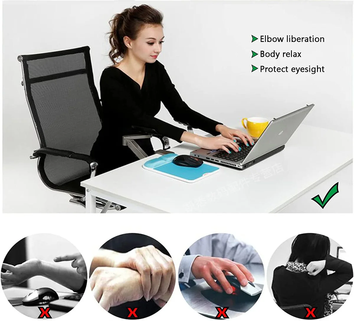 Ergonômico Braço Resto Suporte Extensor para Mesa Giratória Computador Escritório Cotovelo Apoio Braço Almofadas Resto Mão Liga de Alumínio - Imagem 3