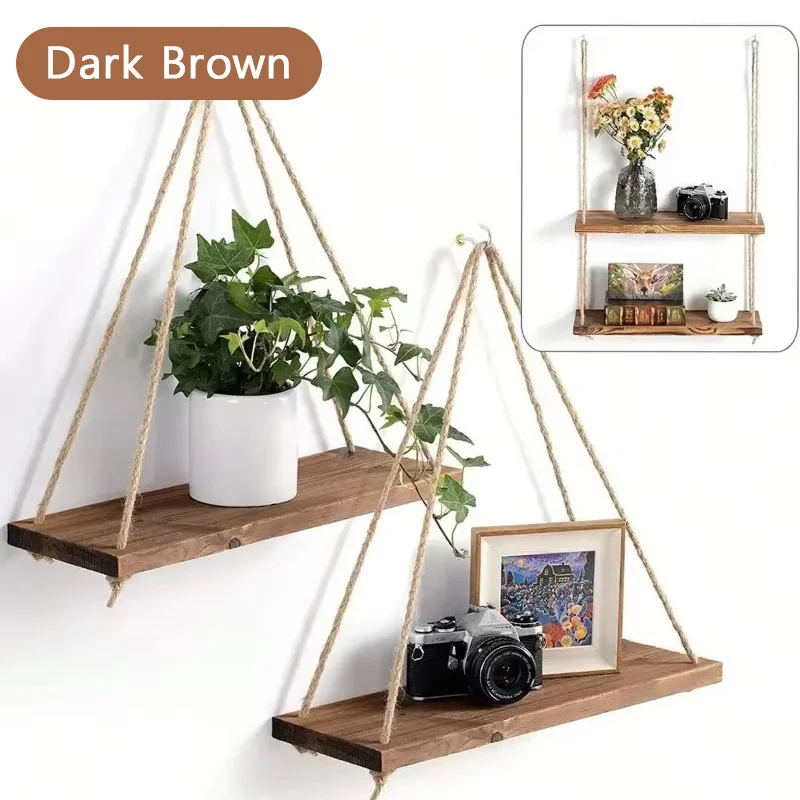 Hanging Rope Shelf Swing Plant Wall Window Bathroom Wood Floating Shelves Farmhouse main image 0