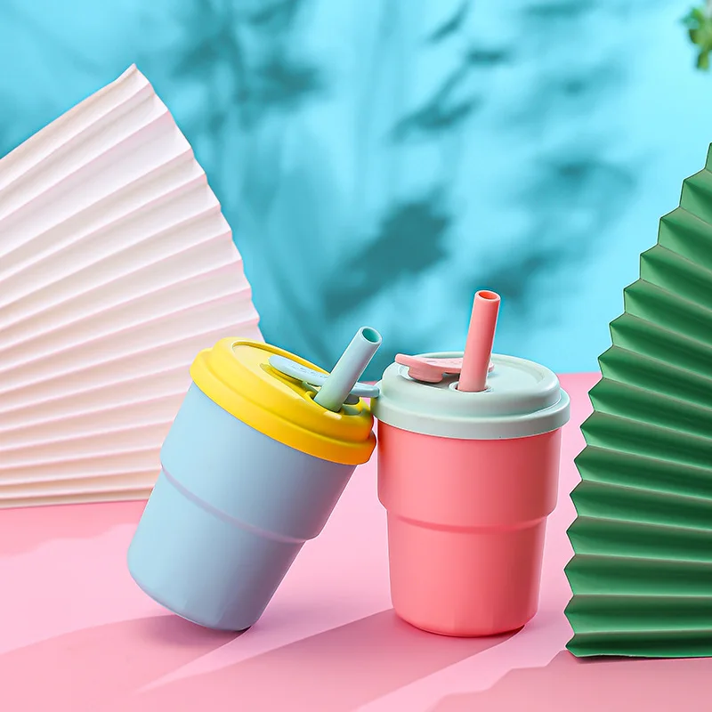 Silicone Straw Cup 380Ml Baby Learning Drinking Cup
