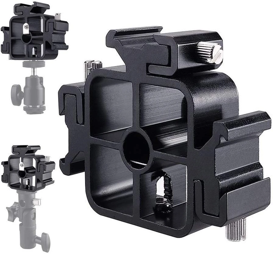 볼 헤드 어댑터가 있는 3 트리플 콜드 슈 마운트 플래시 브래킷, 전화 거치대 사진 우산 거치대, LED 모니터 휴대폰용