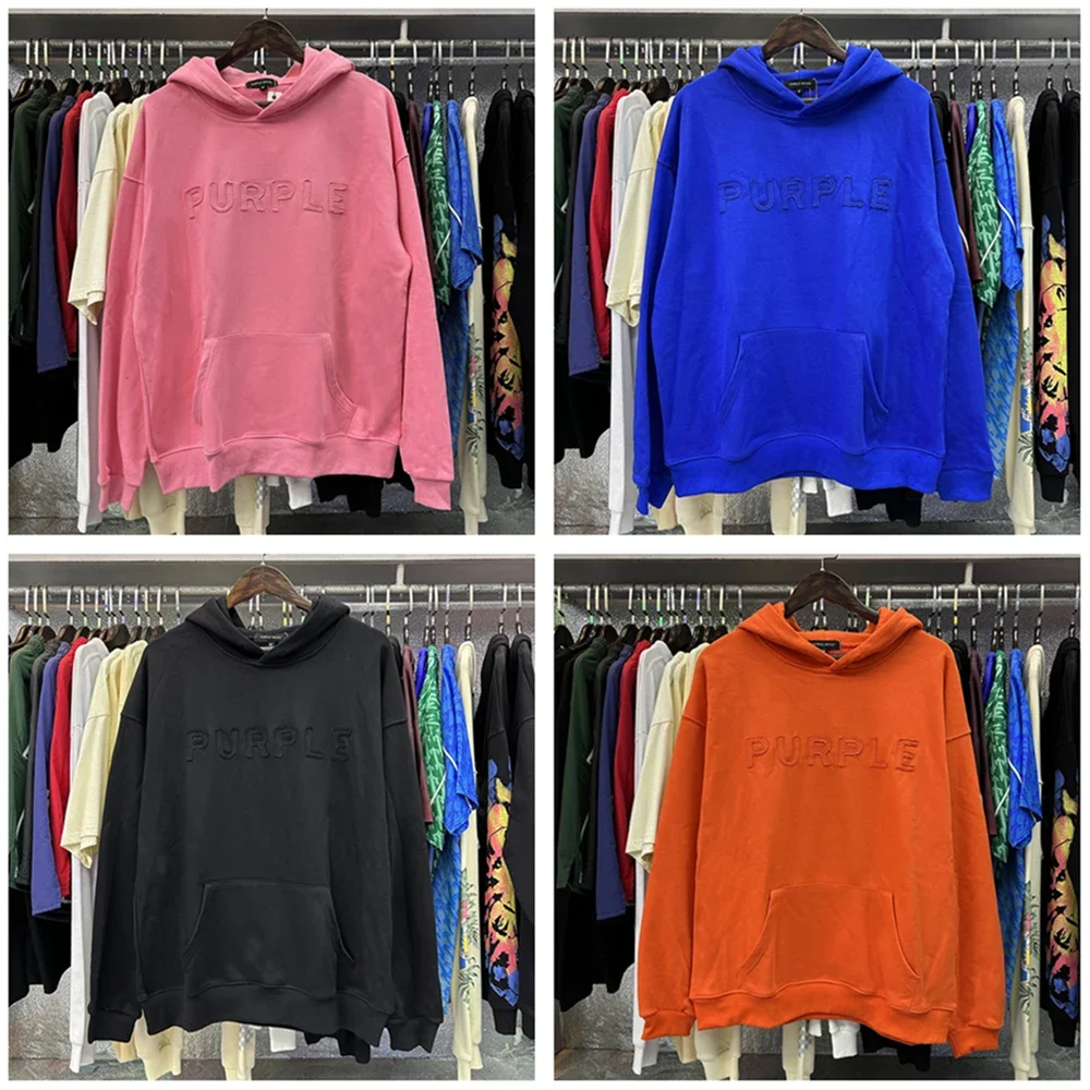 

Purple Brand Streetwear Luxury Simple Embroidery Casual Loose Clothing Cotton Tops Hoodie Pullover Sweatshirt For Men