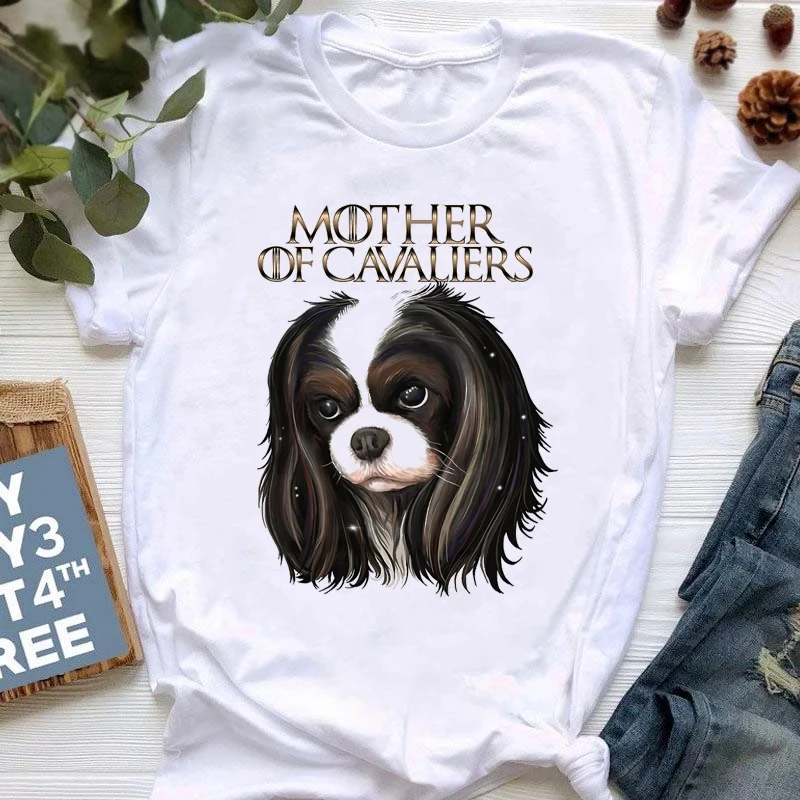 

Mother of Cavalier Graphic Print T-Shirt Women Funny King Charles Spaniel Dog Lover Kawaii Clothes Harajuku Summer Tshirt Shirt