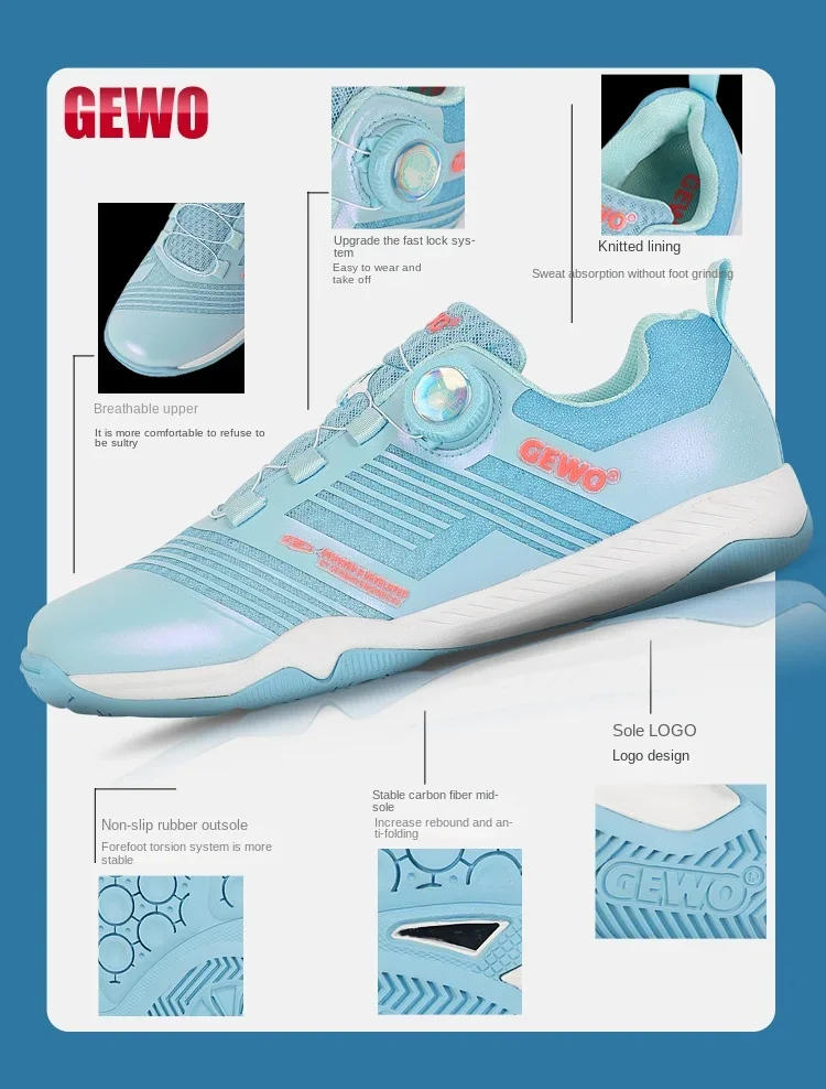 GEWO table tennis Shoes Breathable High Elastic Sports sneakers ping pong boots xn10