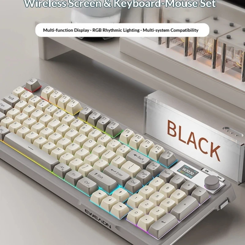 Eweadn V98Pro 무선 스크린 디스플레이 키보드 마우스 세트 기계식 무소음 Rgb 백라이트 블루투스 멀티 시스템 호환 오피스