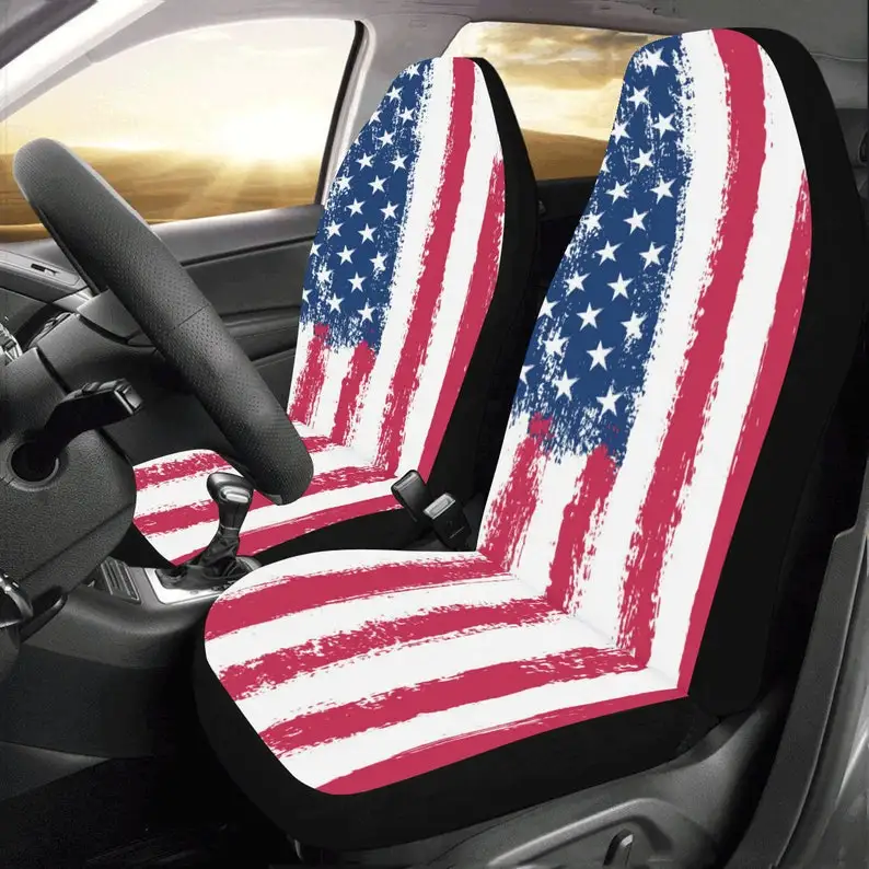 Usa America Flag Car Seat Covers 2 Pc, Us Red White Blue Patriotic