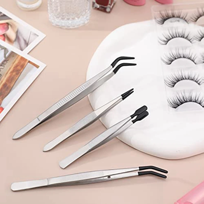 Tweezers Set 4 Pieces Rubber Tips Jewelry Hobby