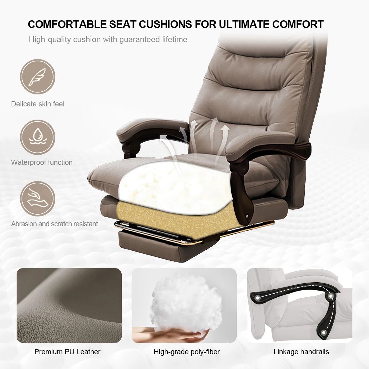 Comfortable Office Chair High Back Executive Desk Chair Leather Computer Gaming Chair Swivel Office Chairs with Footrest 3
