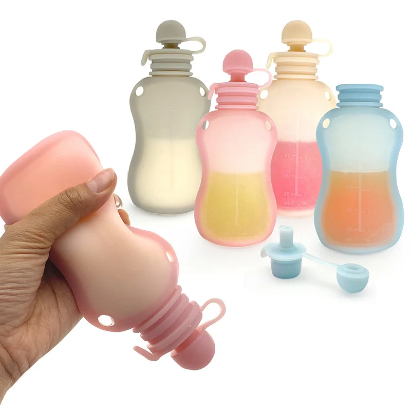 Silicone Baby Food Pouch Refillable Milk Storage Bag Leak-proof Squeeze Container