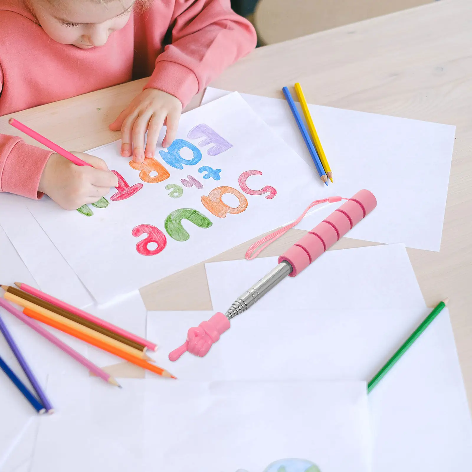 텔레스코픽 스테인레스 스틸 손가락 포인터 스틱 교실용 확장형 교육용 포인터 조기 학습 독서 보조 도구