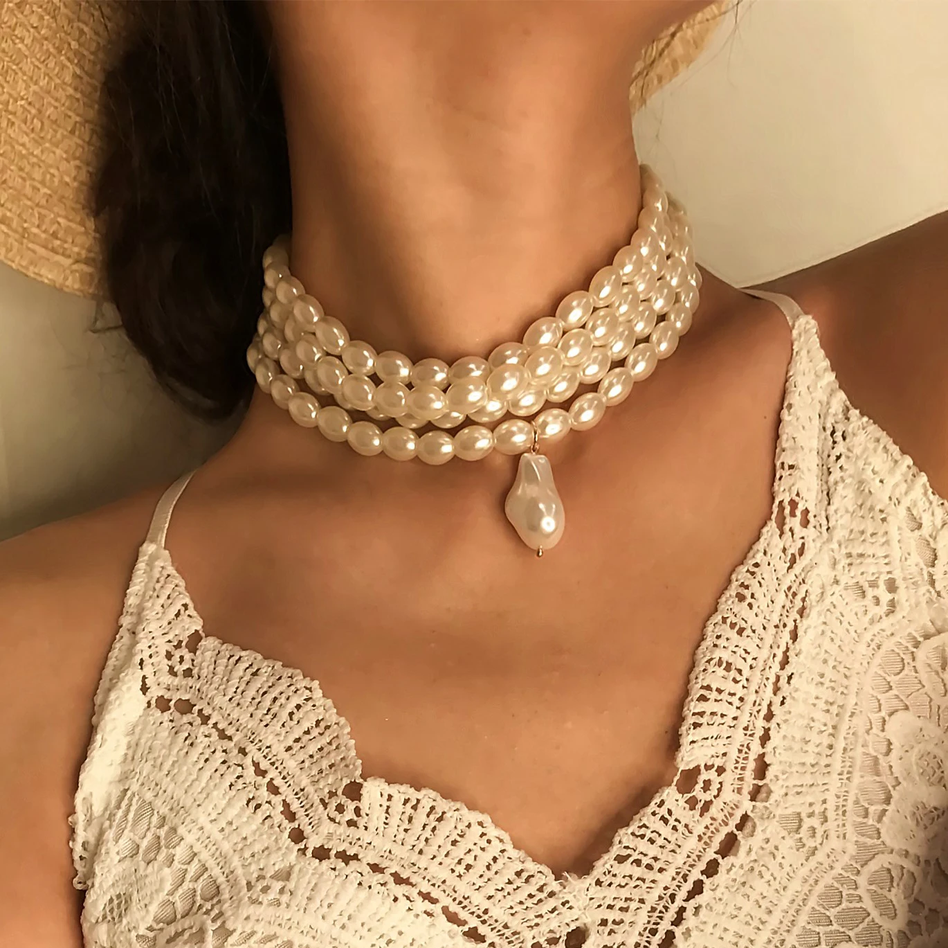 Elegant Irregular Imitation Pearl Choker Necklace Women Bride
