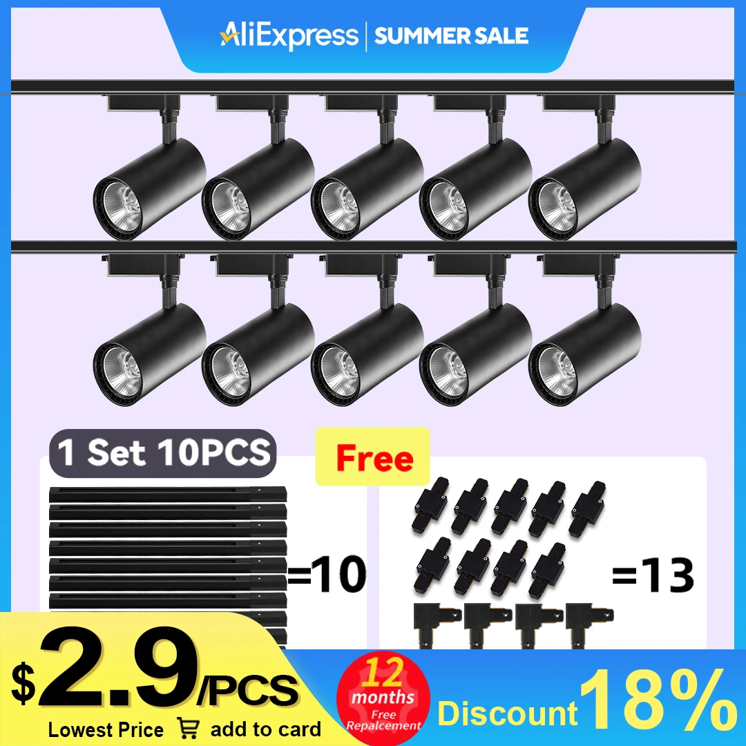 Set Led Track Light Ceiling lamp Fixture Track Lighting Rail Spot Lights Led track rail Spotlight Clothing Shop Home Lighting