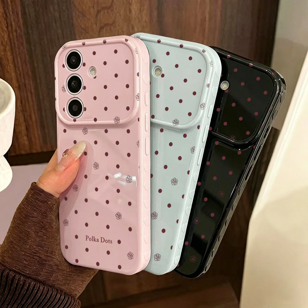 Chic Polka Dots Floral Soft Cover Phone Case with Love Side Button