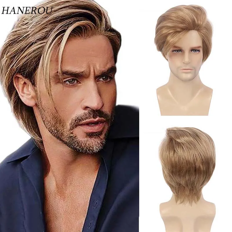 Men Synthetic Short Cool Blonde Wigs Male Nature Straight Hair Heat Resistant Breathable for Daily Cosplay Wig Your Beauty