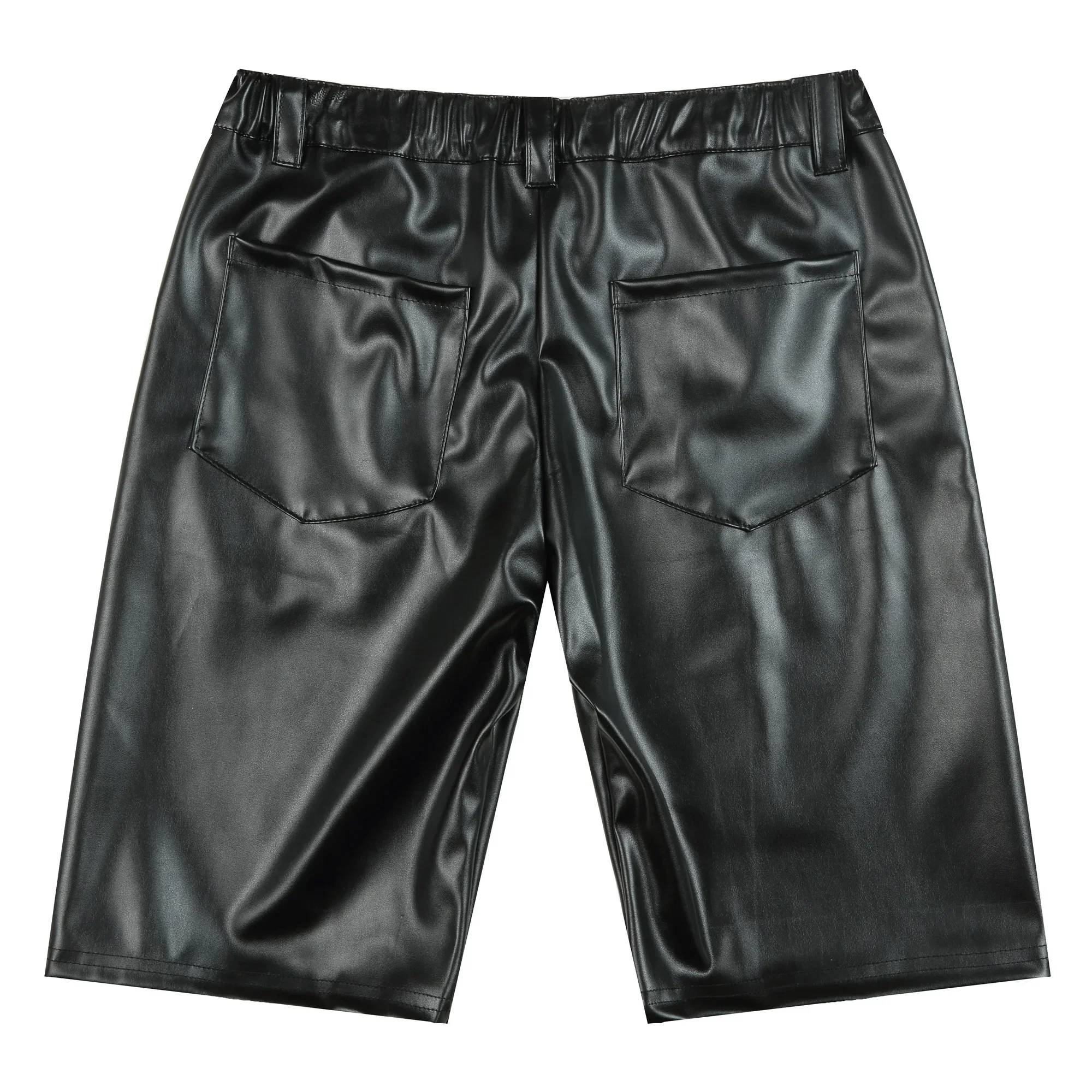 Fashion Solid Color PU Leather Short Pants Casual Men Faux Leather Shorts Summer Trend Clubwear Punk Style Shorts Men's Clothing