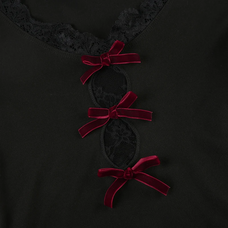 Tops de mujer con cuello en V y lazo de terciopelo con encaje empalmado, manga larga, corte entallado, sexy, moda de otoño, nueva ropa