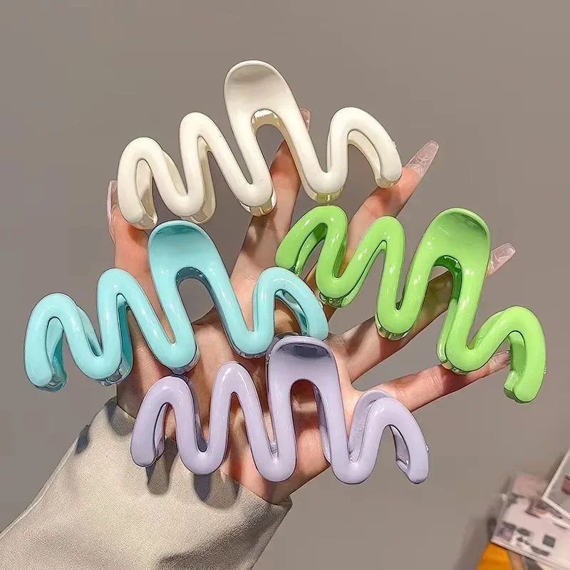20 Farben Candy Matte Geometrische Welle Große Vergaser Klaue Clips für Frauen Dicke Haar Zubehör Mädchen Elegante Fang Klemme Kopfbedeckung – Detail 14