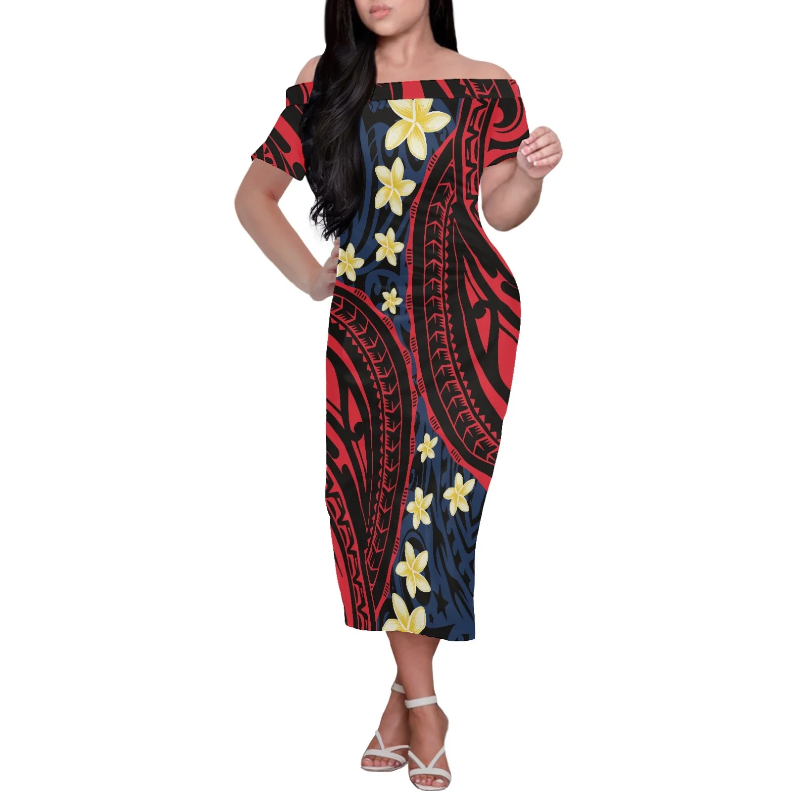 

Polynesian Tribal Fijian Totem Tattoo Dress, Fiji Prints, Large Size, Sexy, High Temperament, Women Wedding Party, Multicolor