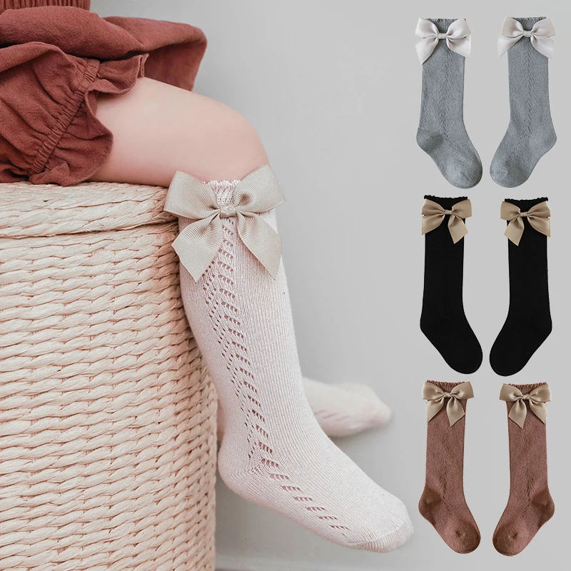 Baby Girls Infant Toddlers Cotton Mesh Long Socks Spring Autumn Baby Socks Cute Princess Bow-knot Floor Sock Stockings