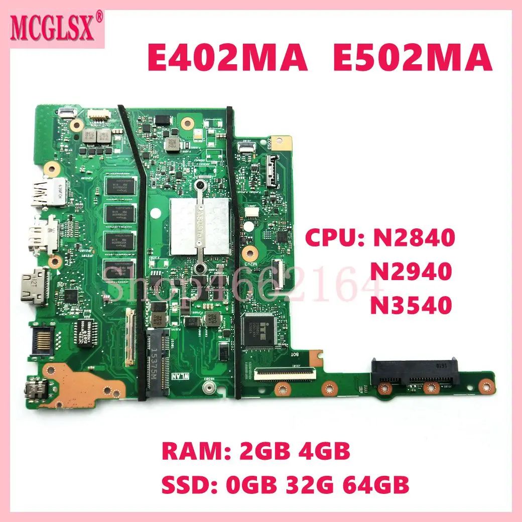 Placa-mãe do Portátil para Asus E402ma N2840 N2940 Cpu N3540 2g 4g Ram 0gb 32g 64gb Ssd E402ma E502m E502m