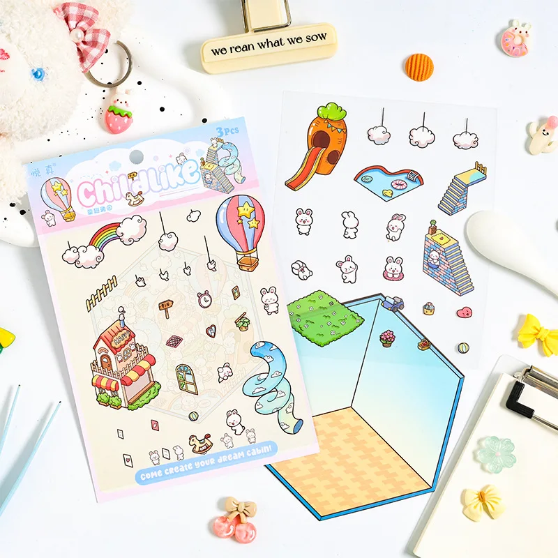Dream House cartoon creativity sticker DIY handmade Scrapbooking Material Diary Album Junk Journal Supplies 3 pcs stickers scrapbooking supplies