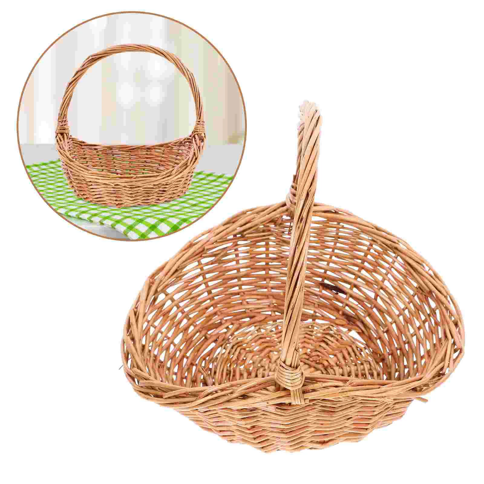 

Wicker Woven Basket Willow Gift Basket Fruit Picnic Easter Candy Serving Basket Handles Rattan Food Storage Basket Wedding