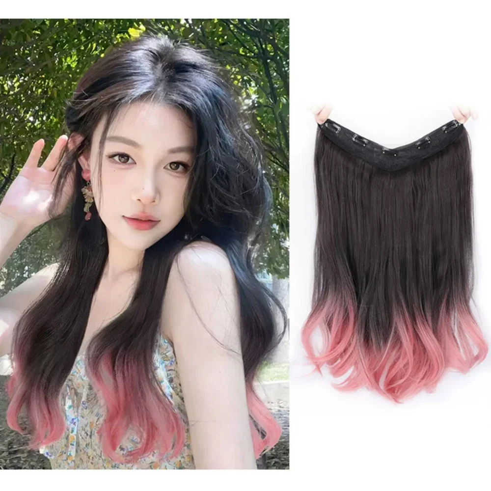 

Gradient Parisian Painting Dyed Wig Piece Pink Hair Extension Natural Fluffy Big Wave Long Curly Hair Extension Piece Party