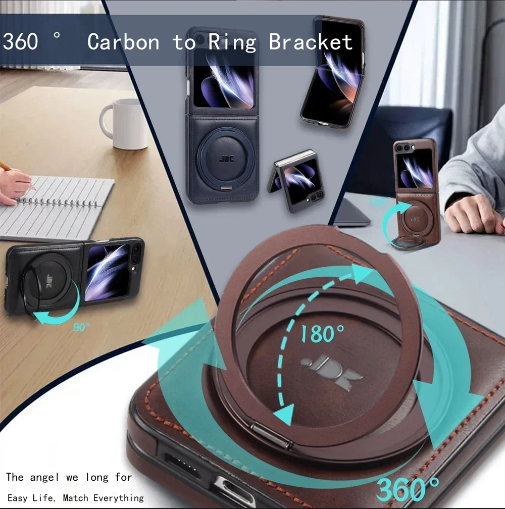 Leather Magnetic Wireless Charging Phone Case with Rotating Bracket