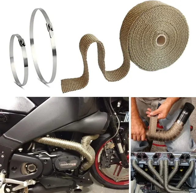 5M Gold Motorcycle Exhaust Wrap Muffler Thermal Tape Heat Shield Insulation Systems With Stainless Ties Motorcycle Accessories