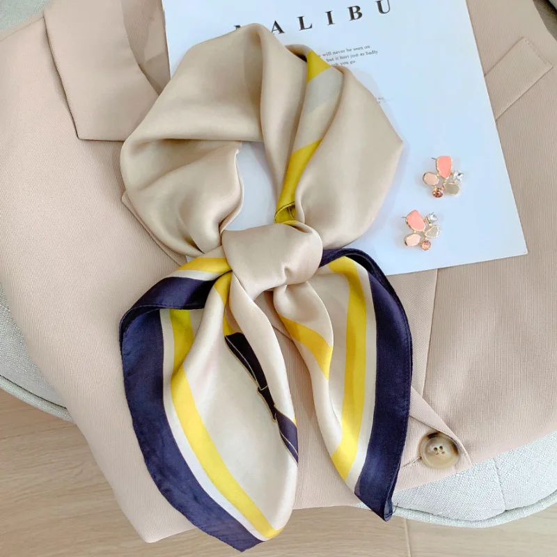 Luxury Brands 90*90cm New Square Silk Scarves Women Foulard Head Hijab office Lady Chiffon Shawl Bandanna Female Wrap Muffler 3